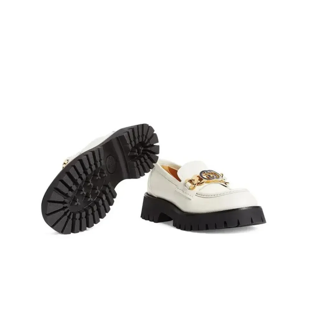 NIB Gucci Jeanne Interlocking G EU 38 Loafers White Leather Lug Sole Shoes $1190